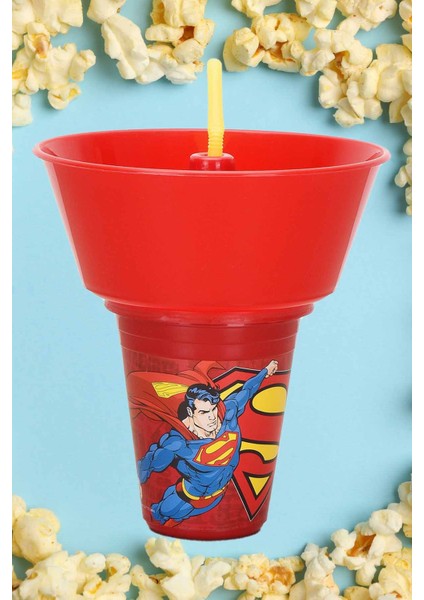 Superman Yuvarlak Mısır Kovalı Pipetli Bardak