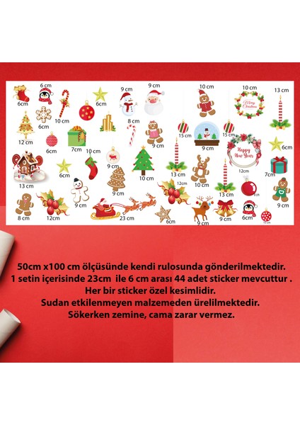 Yılbaşı Temalı Noel Desenli Dekoratif Desenli Cam Duvar Sticker (Etiket) Süsü-Yılbaşı Cam Etiketi 2