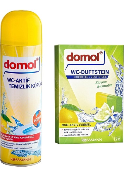 Tuvalet Temizleme Köpüğü Limon 500 ml + Wc Kokusu - Klozet Blok, Askı Aparatlı Limon, 2X40 gr 80 gr
