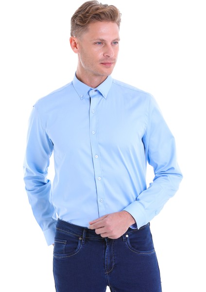 Mavi 100% Pamuk Comfort Fit Düz Uzun Kollu Gömlek fiyatları