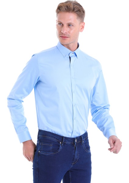 Mavi 100% Pamuk Comfort Fit Düz Uzun Kollu Gömlek modelleri
