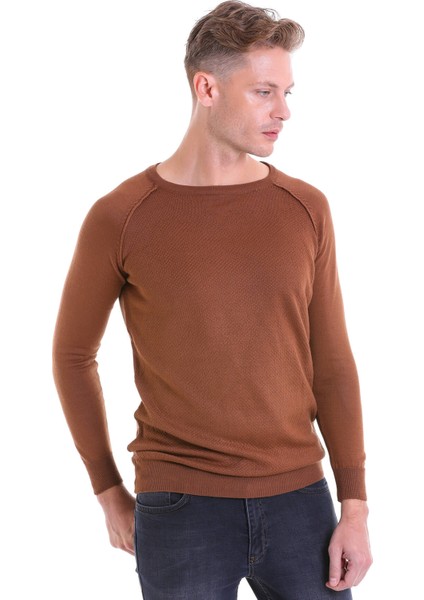 Kahverengi Regular Fit Desenli V Yaka Yün Triko Kazak fiyatları