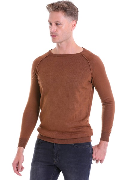 Kahverengi Regular Fit Desenli V Yaka Yün Triko Kazak modelleri