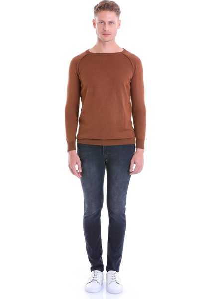 Kahverengi Regular Fit Desenli V Yaka Yün Triko Kazak fırsatları