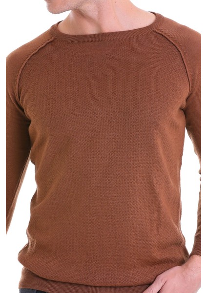 Kahverengi Regular Fit Desenli V Yaka Yün Triko Kazak indirimleri