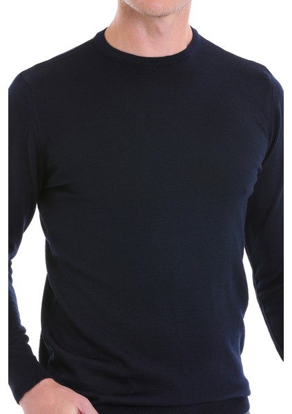 Lacivert Regular Fit Düz Yün Bisiklet Yaka Triko Kazak fırsatları