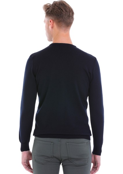 Lacivert Regular Fit Düz Yün Bisiklet Yaka Triko Kazak indirimleri