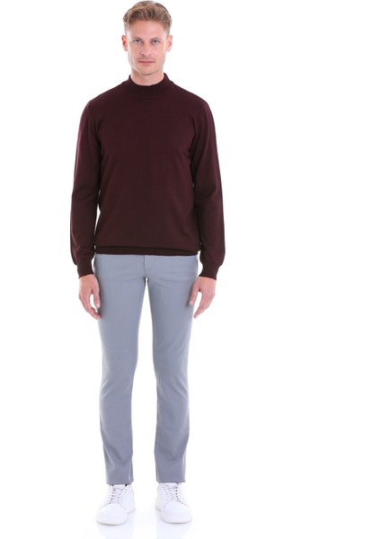 Bordo Regular Fit Düz Yün Yarım Balıkçı Yaka Triko Kazak