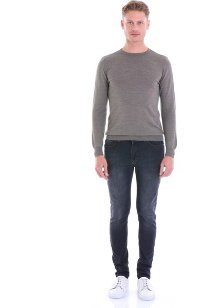 Gri Regular Fit Düz Yün Bisiklet Yaka Triko Kazak modelleri