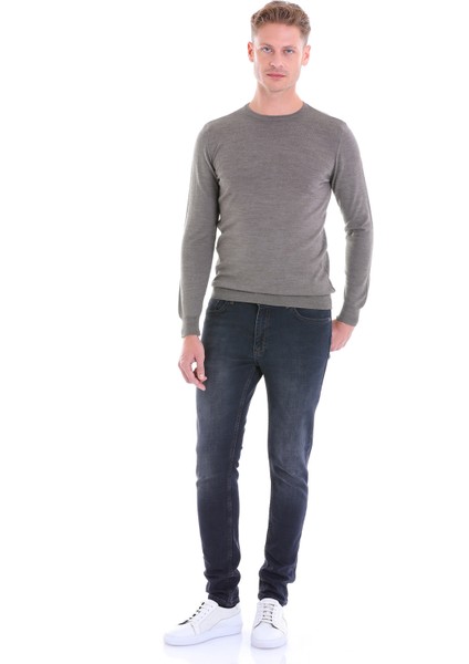Gri Regular Fit Düz Yün Bisiklet Yaka Triko Kazak fırsatları
