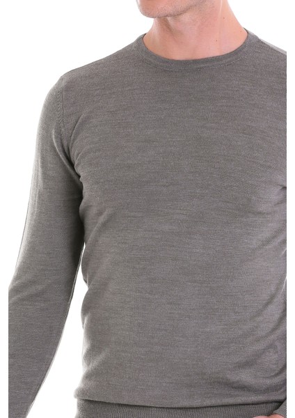 Gri Regular Fit Düz Yün Bisiklet Yaka Triko Kazak indirimleri