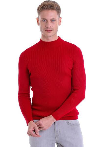 Kırmızı Regular Fit Düz Balıkçı Yaka Klasik Yün Triko Kazak fiyatları