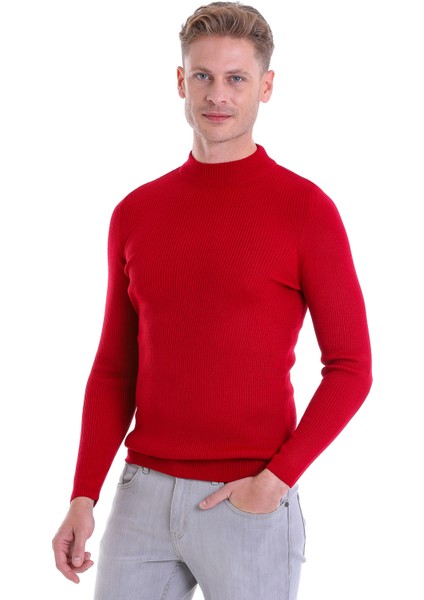 Kırmızı Regular Fit Düz Balıkçı Yaka Klasik Yün Triko Kazak modelleri