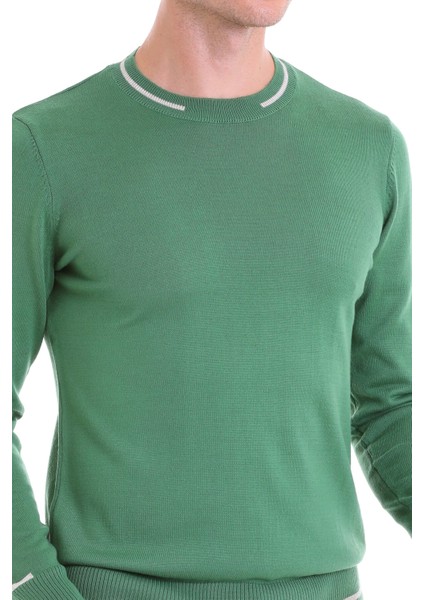 Yeşil Regular Fit Çizgili Yün Bisiklet Yaka Triko Kazak indirimleri