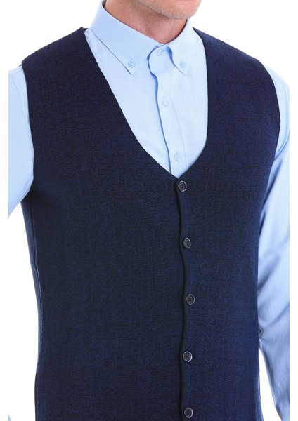 Lacivert Regular Fit Desenli Yün V Yaka Triko Yelek indirimleri