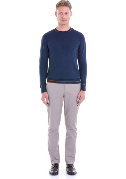 Indigo Regular Fit Çizgili Yün Bisiklet Yaka Triko Kazak fırsatları