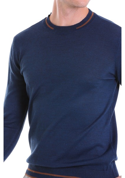 Indigo Regular Fit Çizgili Yün Bisiklet Yaka Triko Kazak indirimleri