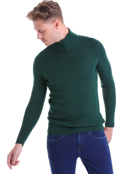 Yeşil Regular Fit Düz Balıkçı Yaka Klasik Yün Triko Kazak fiyatları