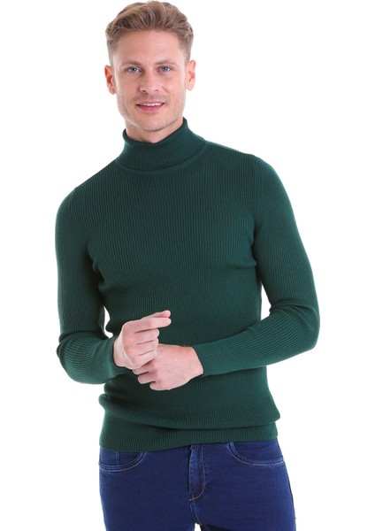 Yeşil Regular Fit Düz Balıkçı Yaka Klasik Yün Triko Kazak modelleri
