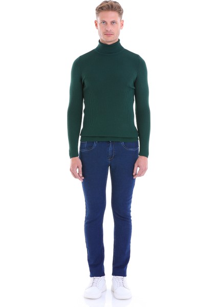 Yeşil Regular Fit Düz Balıkçı Yaka Klasik Yün Triko Kazak fırsatları