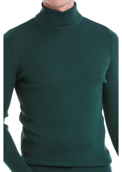 Yeşil Regular Fit Düz Balıkçı Yaka Klasik Yün Triko Kazak indirimleri