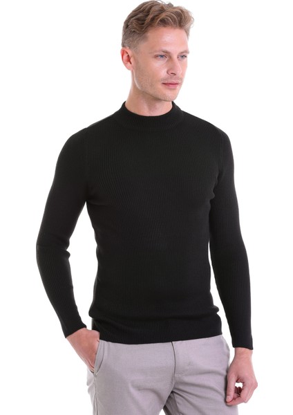 Siyah Regular Fit Düz Balıkçı Yaka Klasik Yün Triko Kazak modelleri