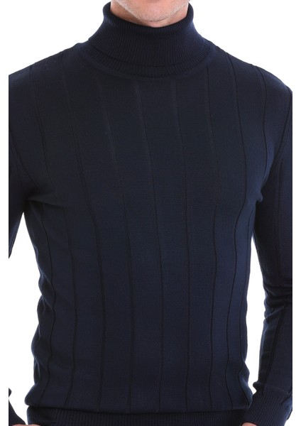 Lacivert Regular Fit Desenli Balıkçı Yaka Yün Triko Kazak indirimleri