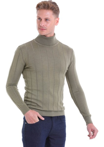 Yeşil Regular Fit Desenli Balıkçı Yaka Yün Triko Kazak fiyatları