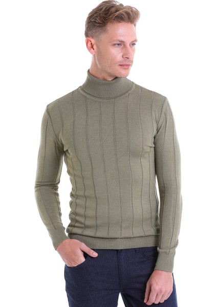 Yeşil Regular Fit Desenli Balıkçı Yaka Yün Triko Kazak modelleri