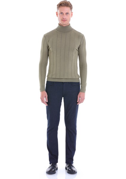 Yeşil Regular Fit Desenli Balıkçı Yaka Yün Triko Kazak fırsatları