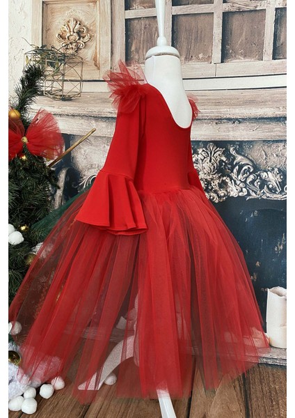 Kız Çocuk Asimetrik Kırmızı Yeşil Tütü Noel Elbise, Parti Elbisesi, Doğum Günü Elbisesi, Bandana indirimleri