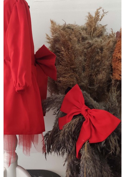 Kız Çocuk Kırmızı Fiyonklu Tütü Noel Elbise, Uzun Kollu Kırmızı Doğum Günü Elbisesi, Bandana fırsatları