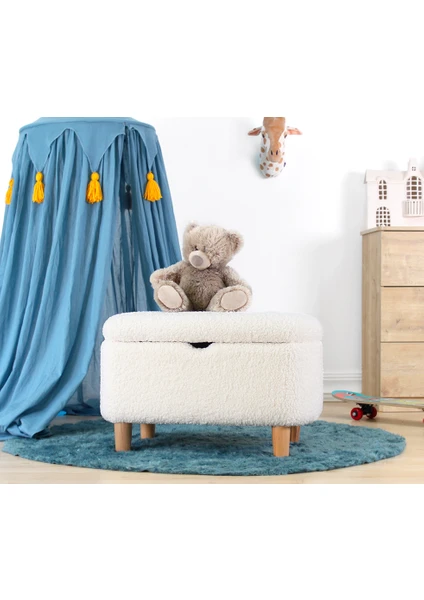 Lorence Home Yomme Çocuk Sandıklı Puf - Teddy Beyaz