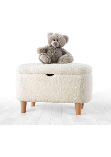 Lorence Home Yomme Çocuk Sandıklı Puf - Teddy Beyaz