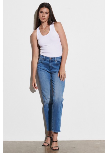 Straight Fit Düz Kesim Yüksek Bel Esnek Jean Kot Pantolon