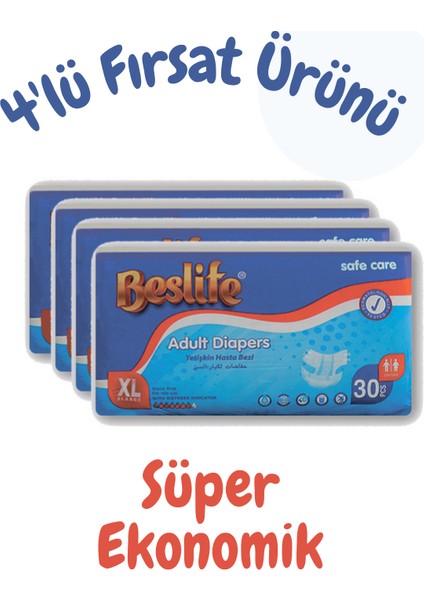 Yetişkin Hasta Bezi Xl Beden 4 Paket 120 Adet