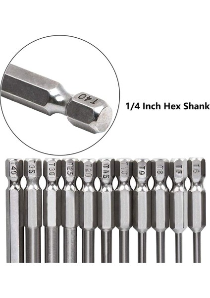 11 Adet 1/4" Altıgen Uçlu Sürücü Dayanıklı Tornavida - Gümüş (Yurt Dışından)