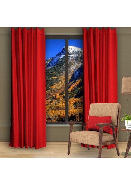 Blackout (Karartma) Fon Perde-Güneşlik Pilesiz Extraforlu Düz Dikim Kırmızı