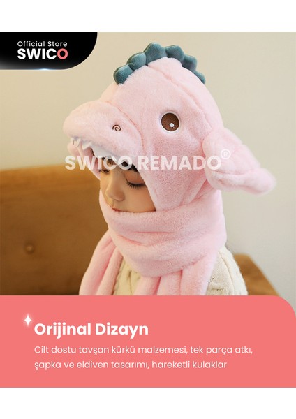 Çocuklar Için Sevimli Kış Kapşonlu Şapka Eşarp - Pembe (Yurt Dışından)