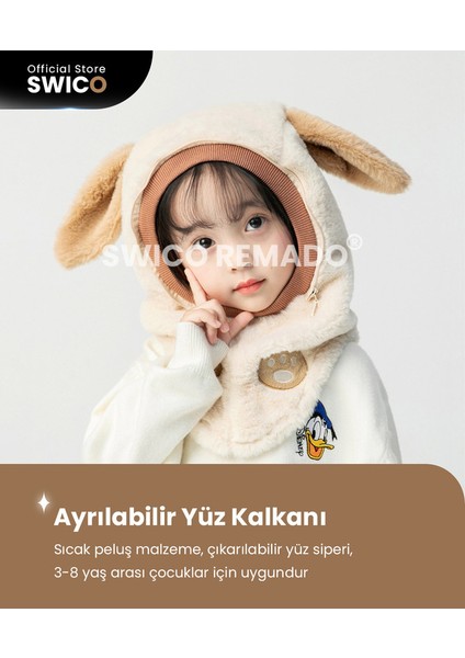 Çocuklar Için Sevimli Kış Kapşonlu Şapka Eşarp - Haki (Yurt Dışından)