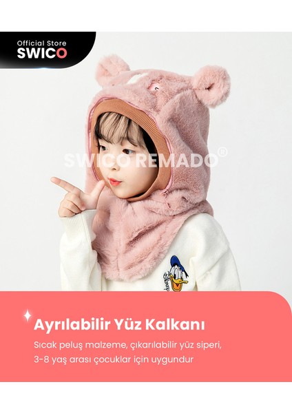 Çocuklar Için Sevimli Kış Kapşonlu Şapka Eşarp - Pembe (Yurt Dışından)