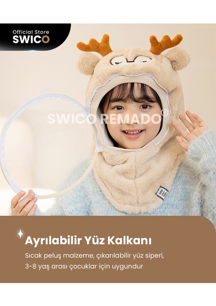 Çocuklar Için Sevimli Kış Kapşonlu Şapka Eşarp - Bej (Yurt Dışından)