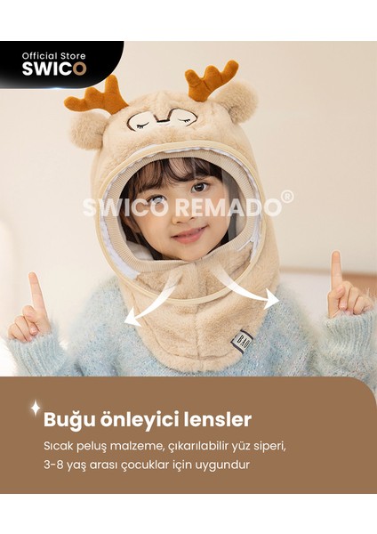 Çocuklar Için Sevimli Kış Kapşonlu Şapka Eşarp - Bej (Yurt Dışından)
