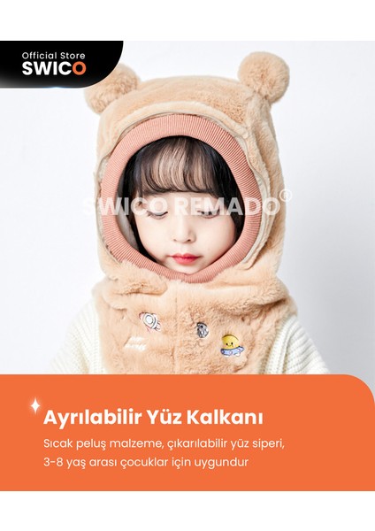 Çocuklar Için Sevimli Kış Kapşonlu Şapka Eşarp - Gri (Yurt Dışından)
