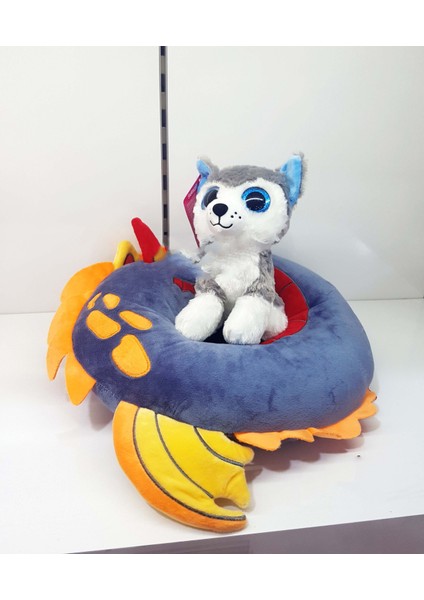 Oyun Arkadaş 20CM Oyuncak Sibirya Kurdu Kurt Köpek ve 35CM Dragon Ejderha Peluş Boyun Yastığı Yastık