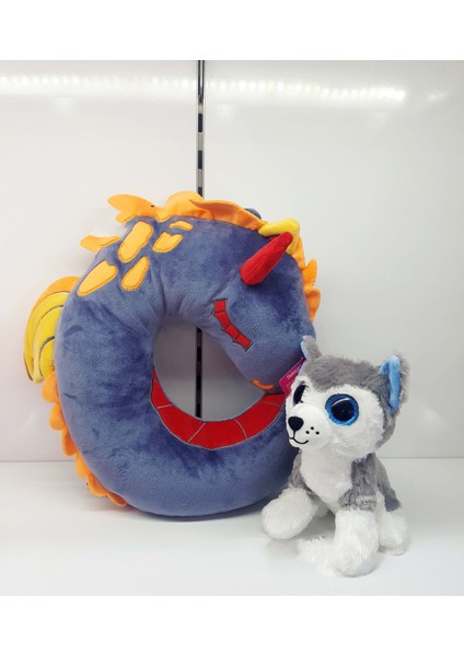 Oyun Arkadaş 20CM Oyuncak Sibirya Kurdu Kurt Köpek ve 35CM Dragon Ejderha Peluş Boyun Yastığı Yastık