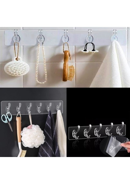 Şeffaf Silikon Yapışkanlı Askı 6'lı Banyo Mutfak Askılığı modelleri