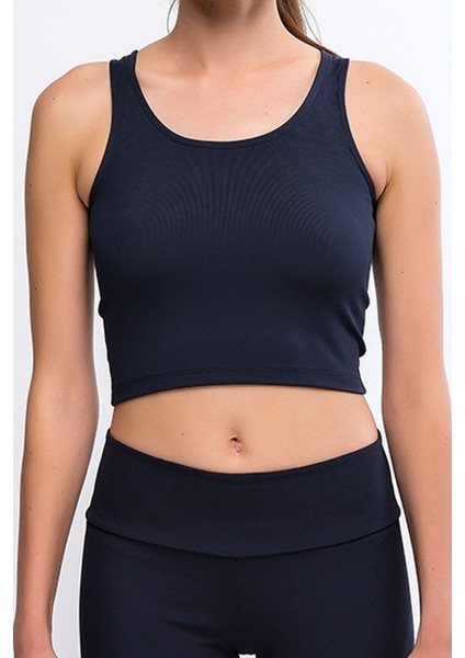 Lacivert Kadın Fitilli Crop Top - Luna