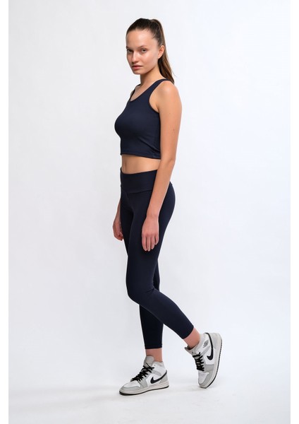 Lacivert Kadın Fitilli Crop Top - Luna indirimleri