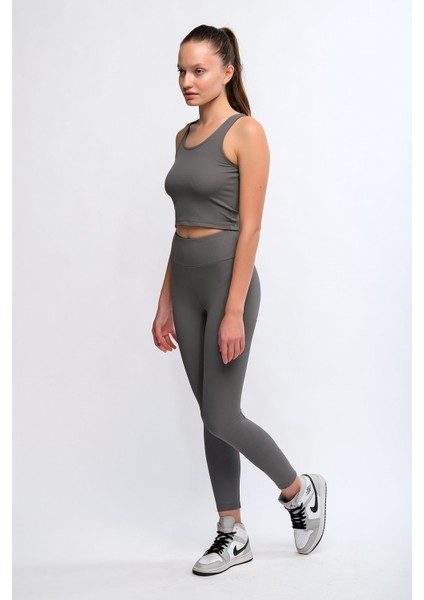 Antrasit Kadın Fitilli Crop Top - Luna modelleri